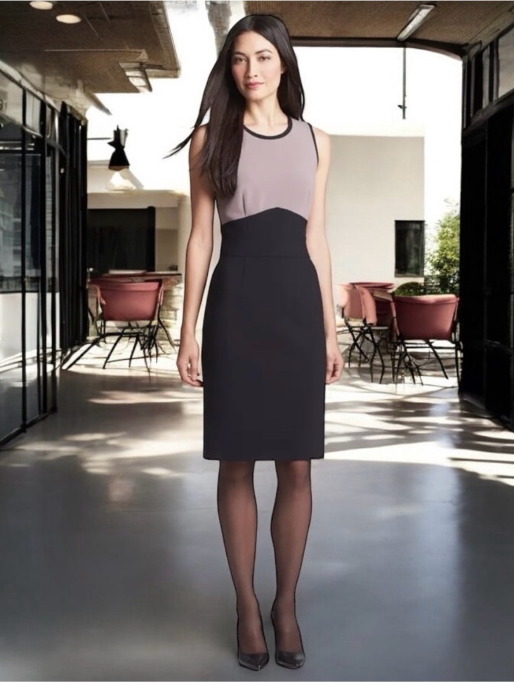 Hugo Boss Two-Tone Pencil Skirt Dress - Black and Mauve